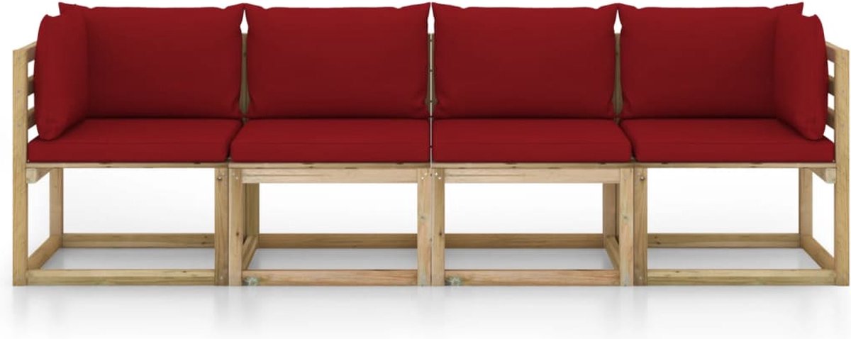 Vidaxl Tuinbank 4-zits Met Wijnrode Kussens - Bruin