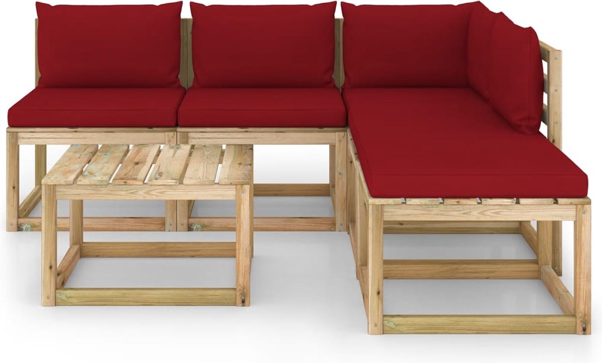 Vidaxl 6-delige Loungeset Met Wijnrode Kussens - Rood