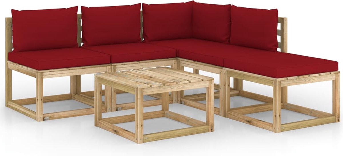Vidaxl 6-delige Loungeset Met Wijnrode Kussens - Rood
