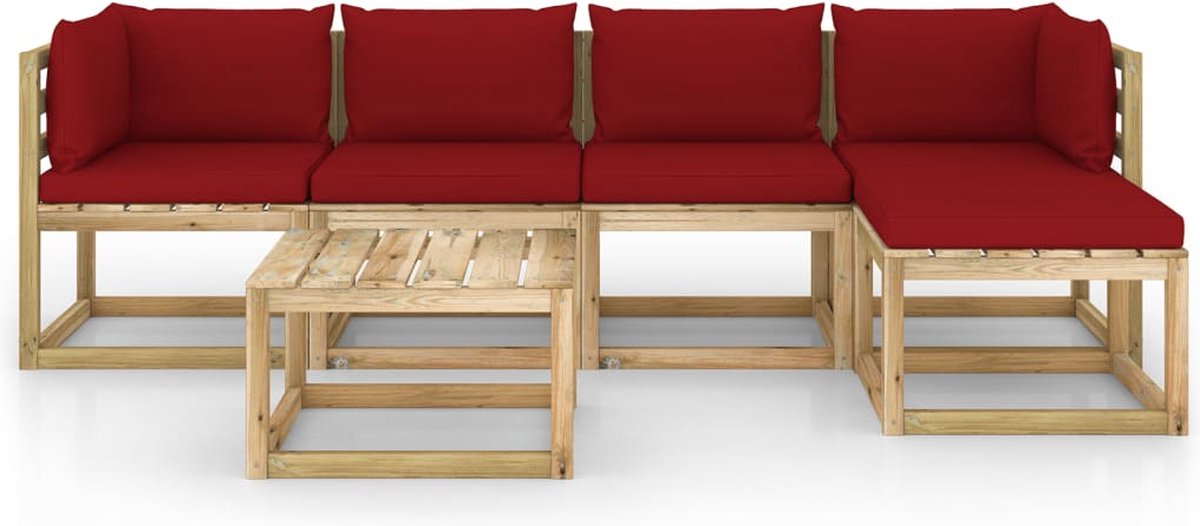 Vidaxl 6-delige Loungeset Met Kussens Geïmpregneerd Grenenhout - Rood