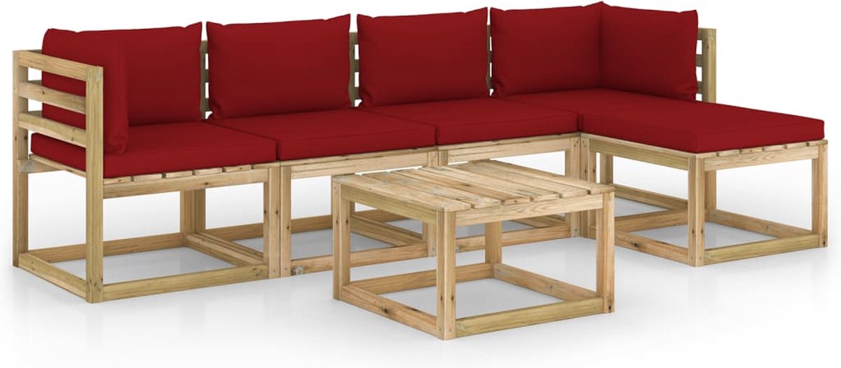 Vidaxl 6-delige Loungeset Met Kussens Geïmpregneerd Grenenhout - Rood