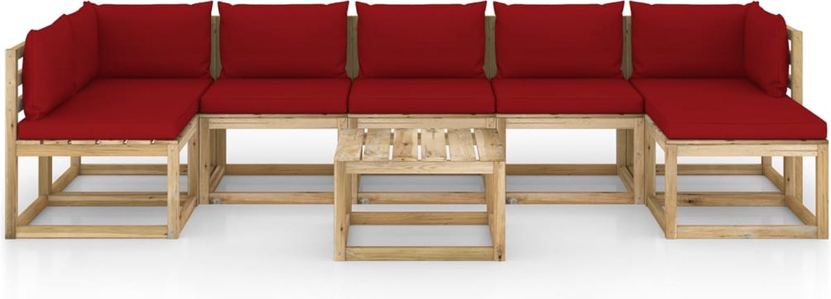 Vidaxl 8-delige Loungeset Met Kussens Geïmpregneerd Grenenhout - Rood