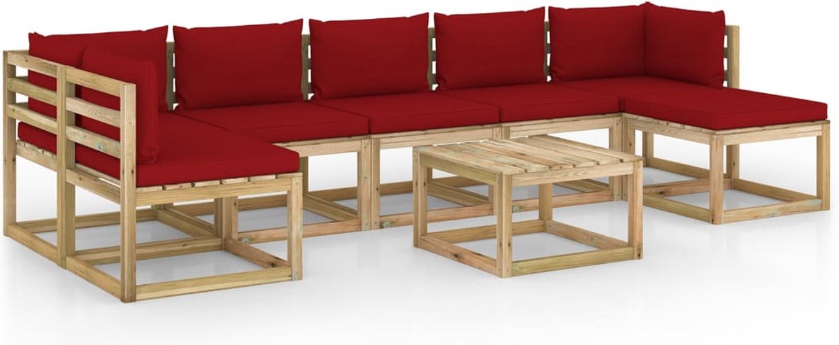 Vidaxl 8-delige Loungeset Met Kussens Geïmpregneerd Grenenhout - Rood