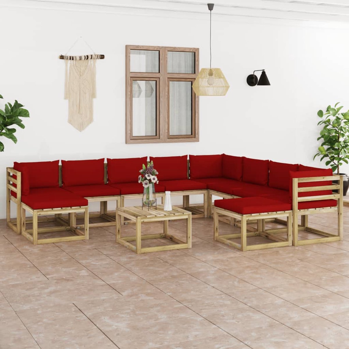 Vidaxl 11-delige Loungeset Met Kussens Geïmpregneerd Grenenhout - Rood