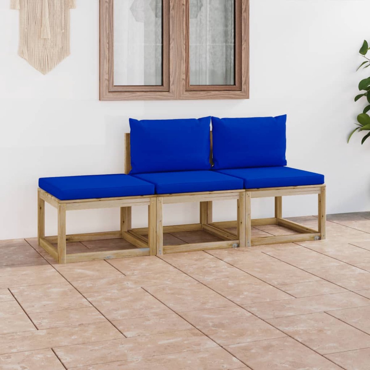 Vidaxl 3-delige Loungeset Mete Kussens - Blauw