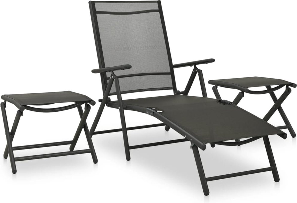 Vidaxl 3-delige Loungeset Textileen En Aluminium Antracietkleurig - Zwart