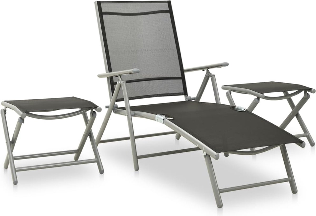 Vidaxl 3-delige Loungeset Textileen En Aluminium Zilverkleurig - Zwart