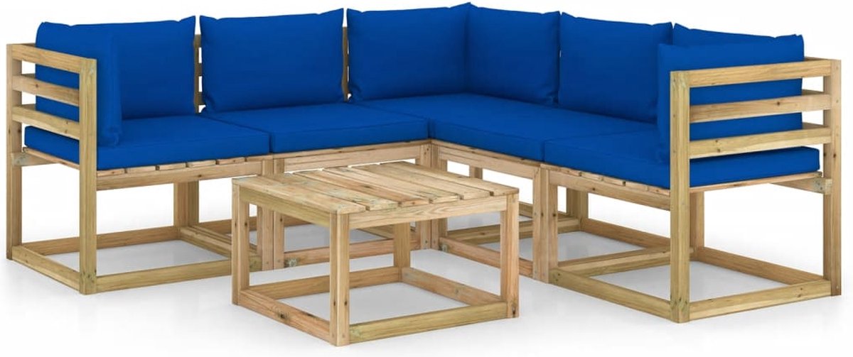 Vidaxl 6-delige Loungeset Mete Kussens - Blauw