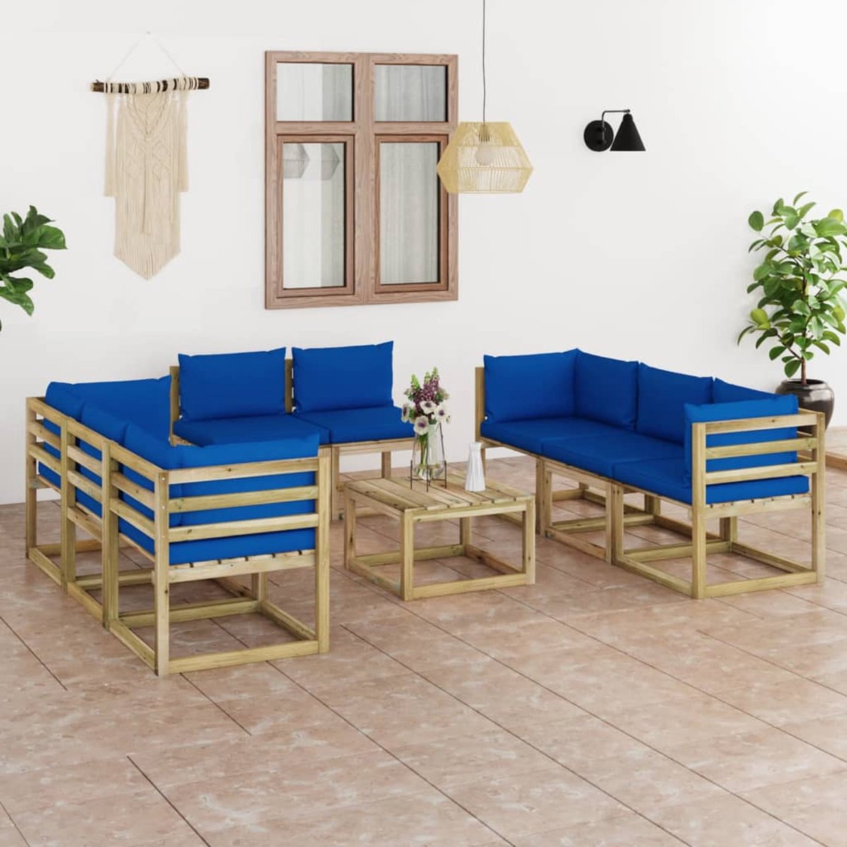 Vidaxl 9-delige Loungeset Met Kussens Geïmpregneerd Grenenhout - Blauw