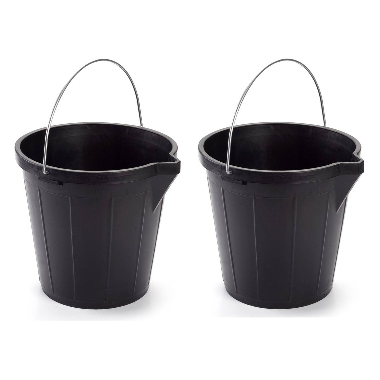 Forte Plastics 2x Stukse Schoonmaakemmer/huishoudemmer 12 Liter 31 X 31 Cm -Kunststof/plastic Emmer Met Metalen Hengsel - Zwart