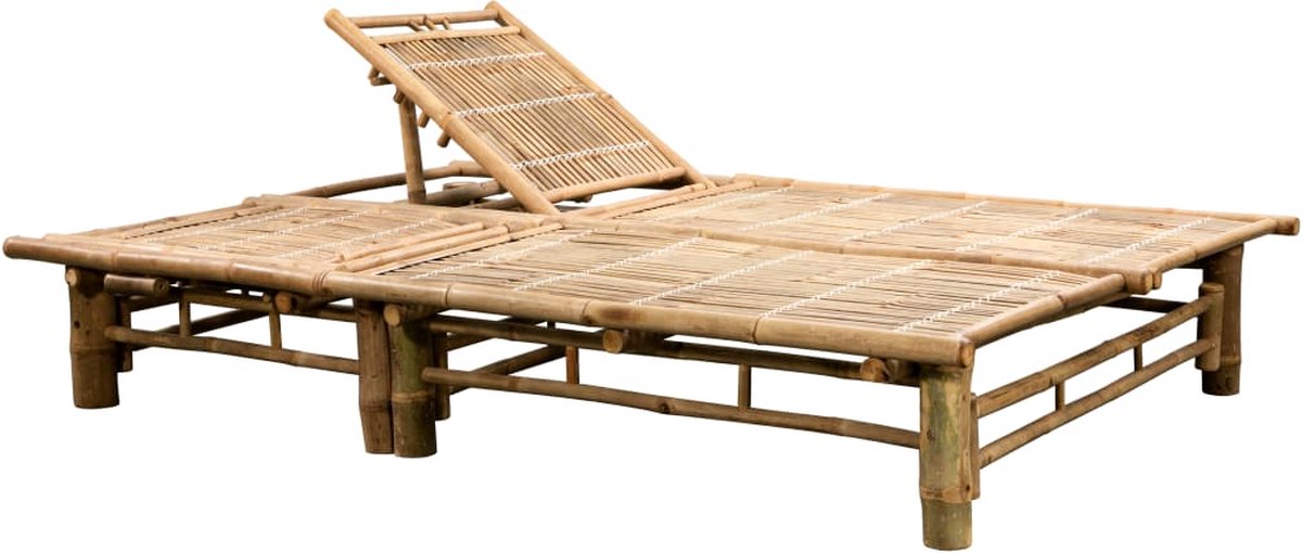 Vidaxl Ligbed 2-persoons Met Kussens Bamboe - Grijs