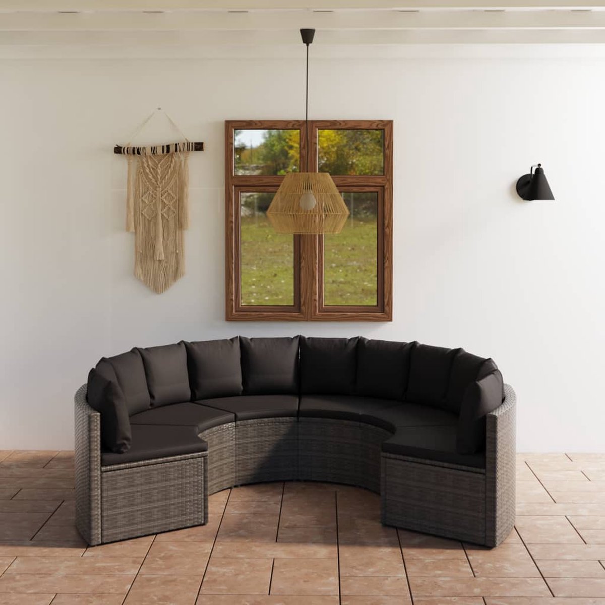 Vidaxl 6-delige Loungeset Met Kussens Poly Rattan - Grijs