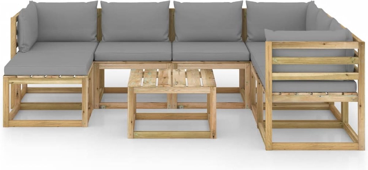 Vidaxl 8-delige Loungeset Met Kussens Geïmpregneerd Grenenhout - Grijs