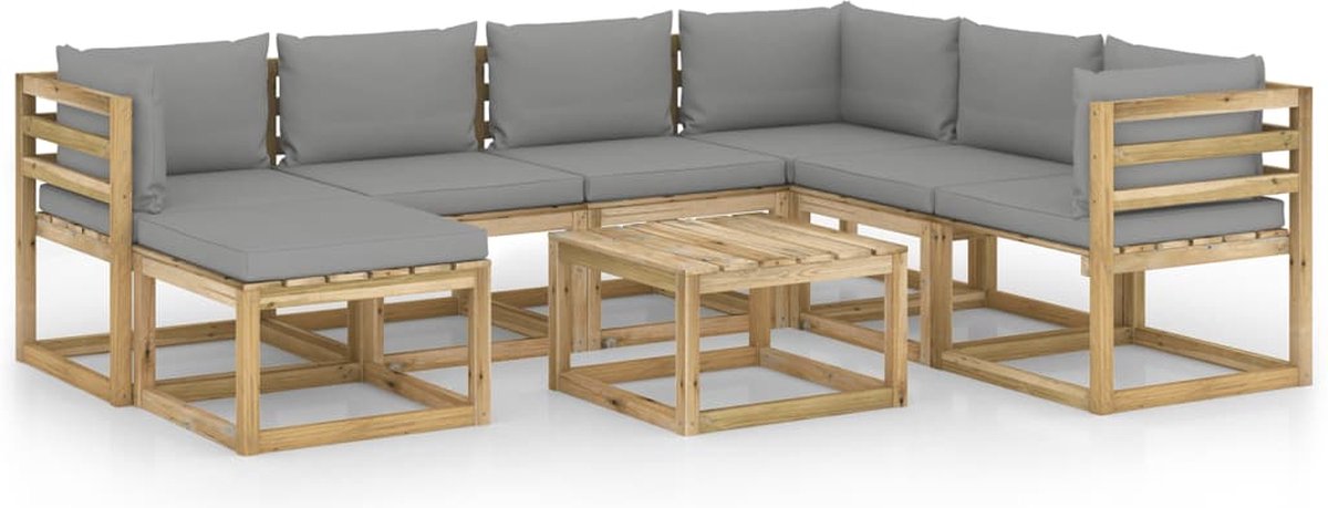Vidaxl 8-delige Loungeset Met Kussens Geïmpregneerd Grenenhout - Grijs