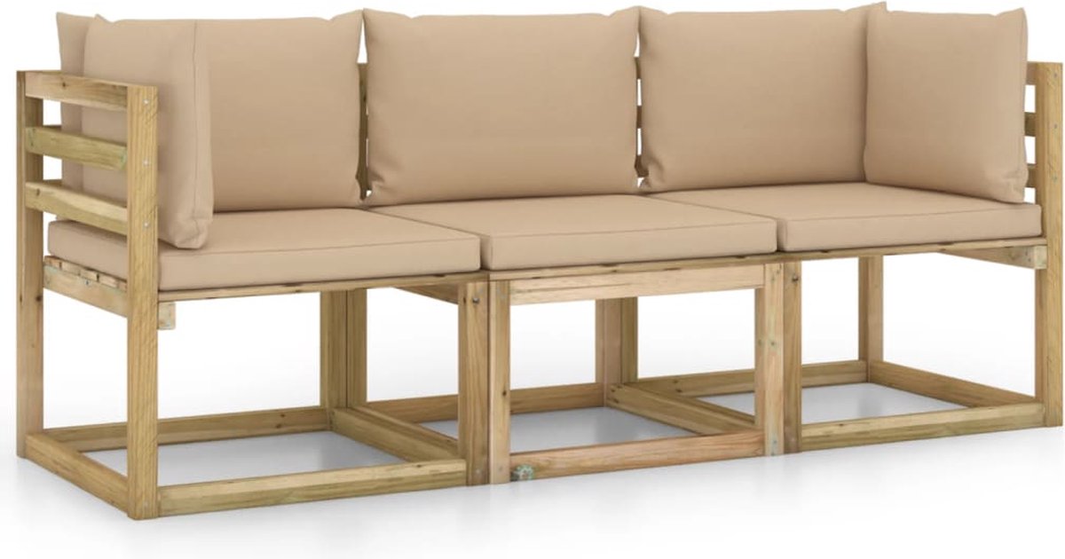 Vidaxl Tuinbank 3-zits Met Kussens - Bruin