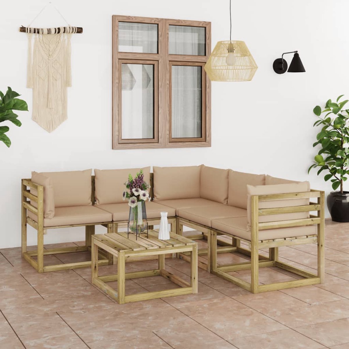 Vidaxl 6-delige Loungeset Met Kussens - Beige