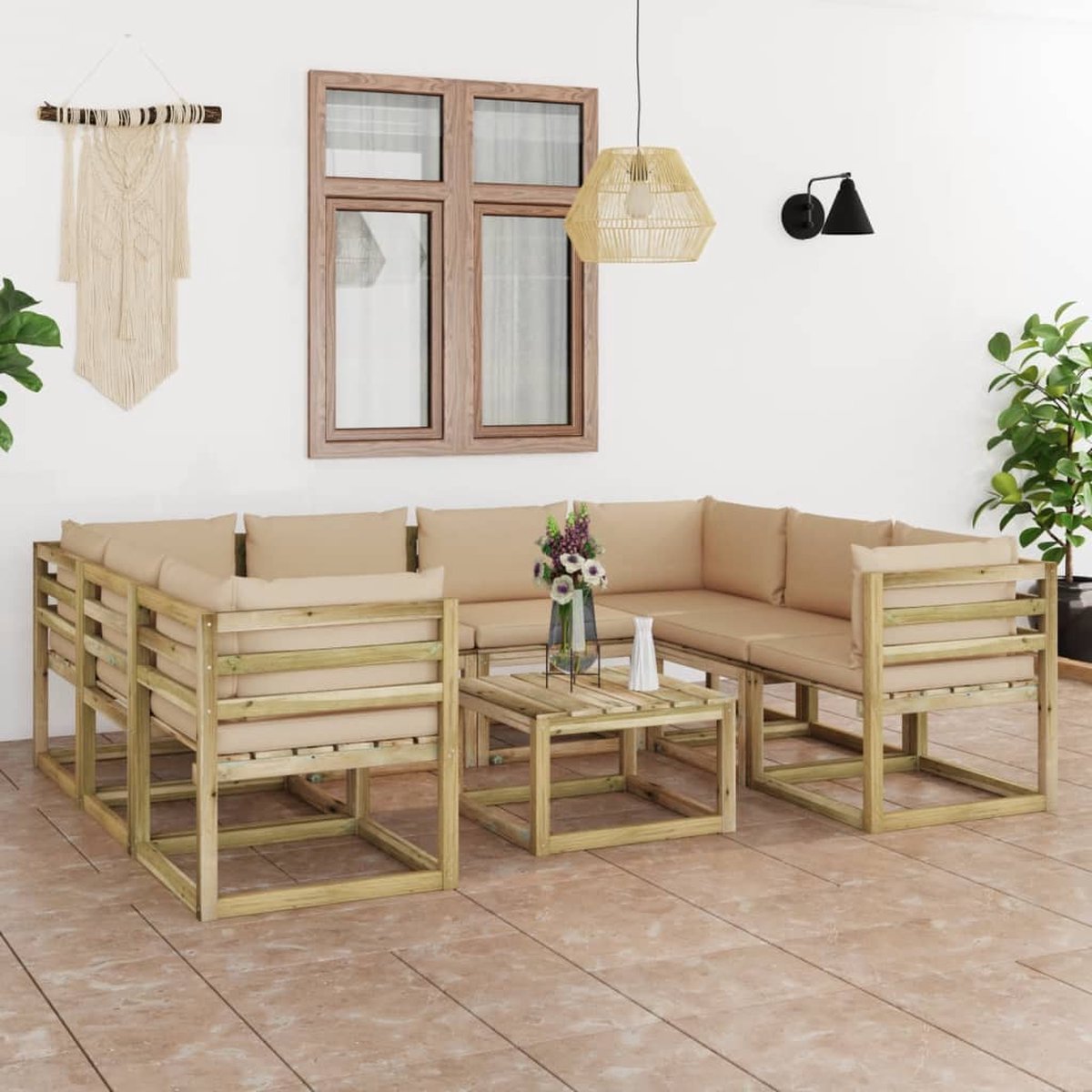 Vidaxl 9-delige Loungeset Met Kussens Geïmpregneerd Grenenhout - Beige