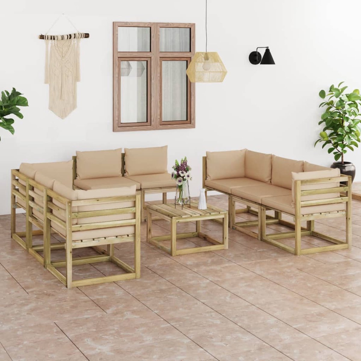 Vidaxl 9-delige Loungeset Met Kussens Geïmpregneerd Grenenhout - Beige