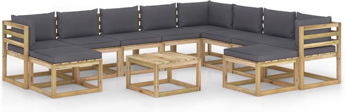Vidaxl 11-delige Loungeset Met Kussens Geïmpregneerd Grenenhout