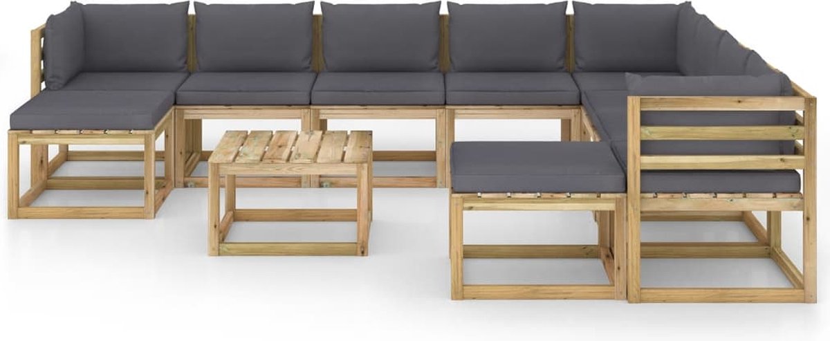 Vidaxl 11-delige Loungeset Met Kussens Geïmpregneerd Grenenhout