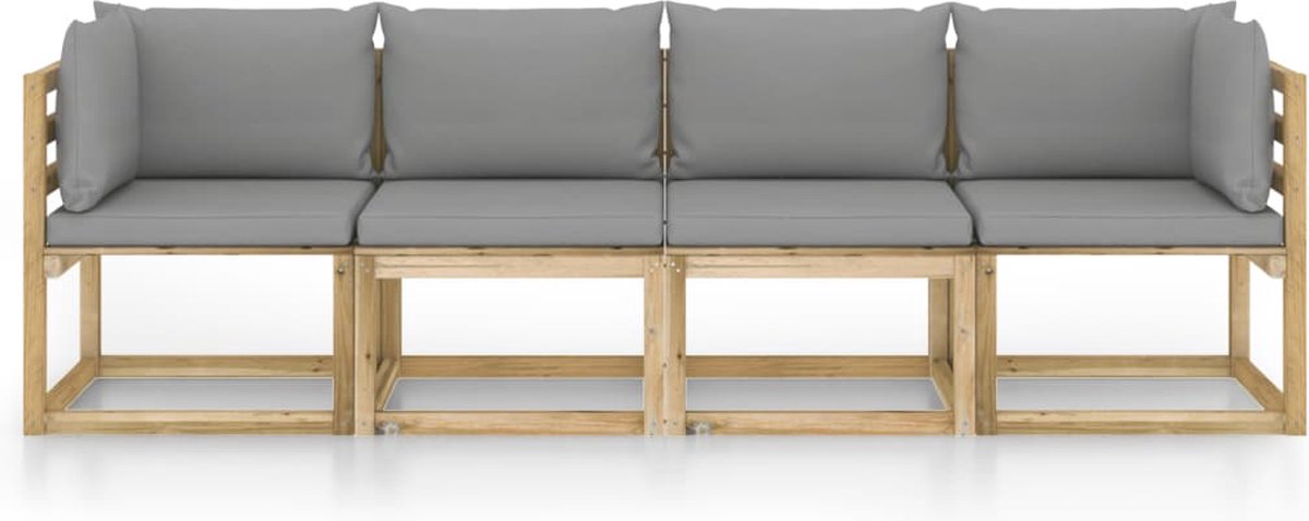 Vidaxl Tuinbank 4-zits Met Grijze Kussens - Bruin