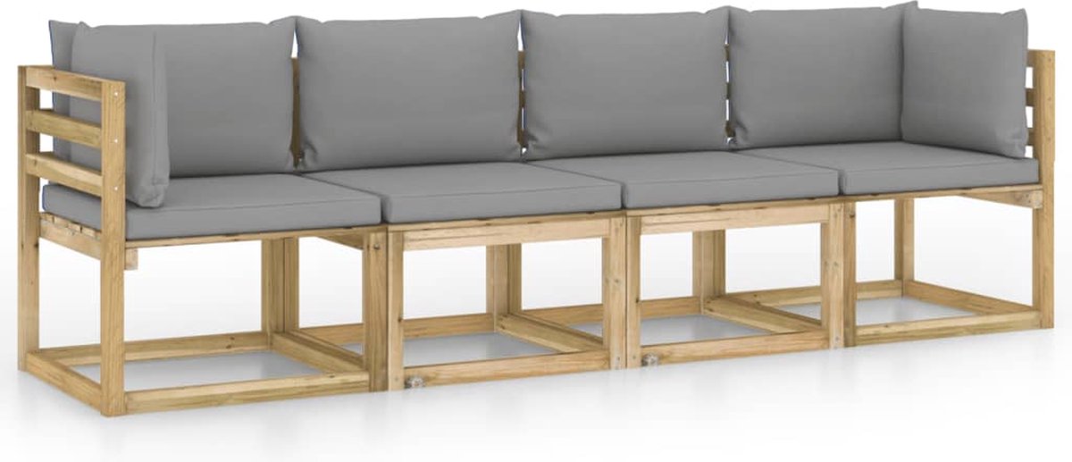 Vidaxl Tuinbank 4-zits Met Grijze Kussens - Bruin