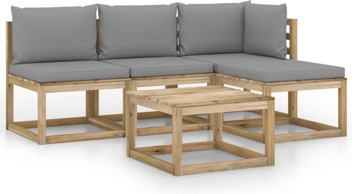 Vidaxl 5-delige Loungeset Met Grijze Kussens - Grijs