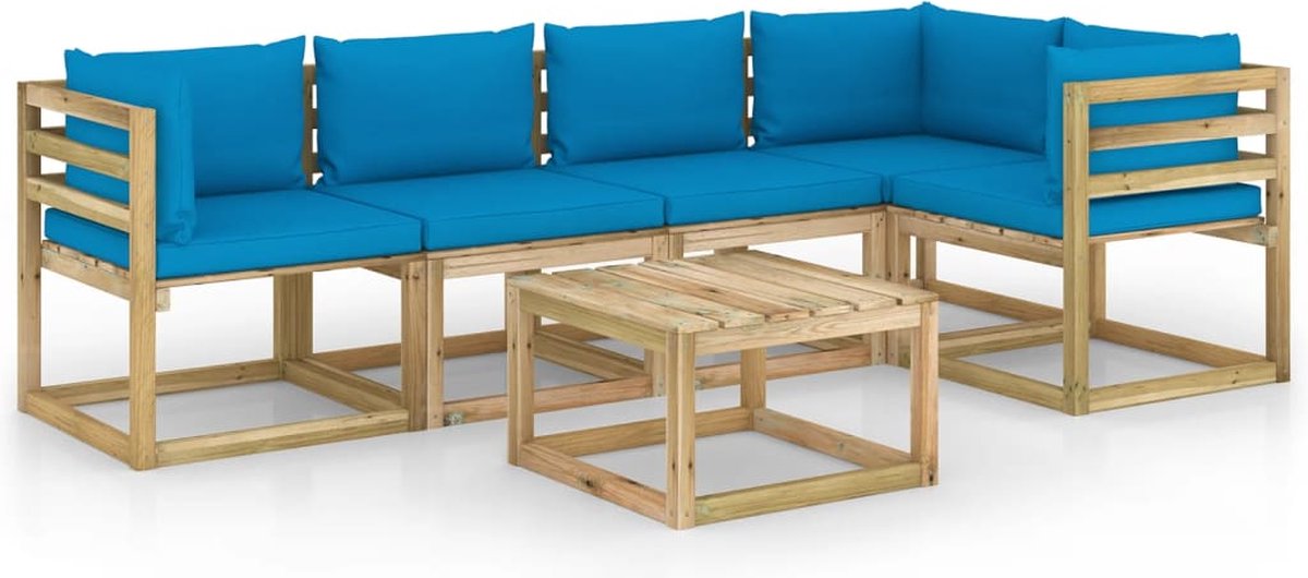 Vidaxl 6-delige Loungeset Met Kussens Geïmpregneerd Grenenhout - Blauw
