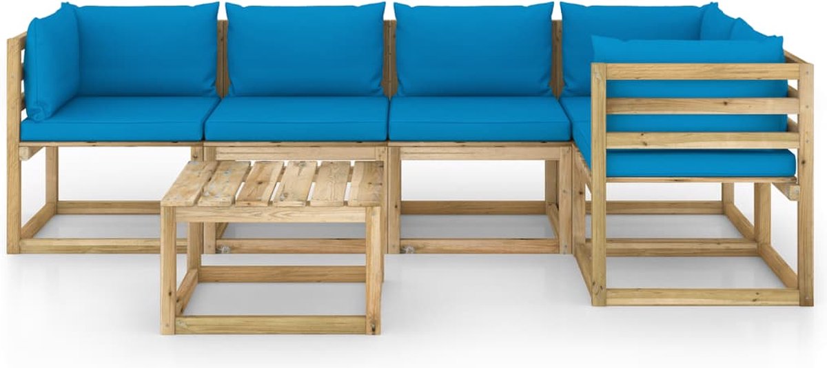 Vidaxl 6-delige Loungeset Met Kussens Geïmpregneerd Grenenhout - Blauw