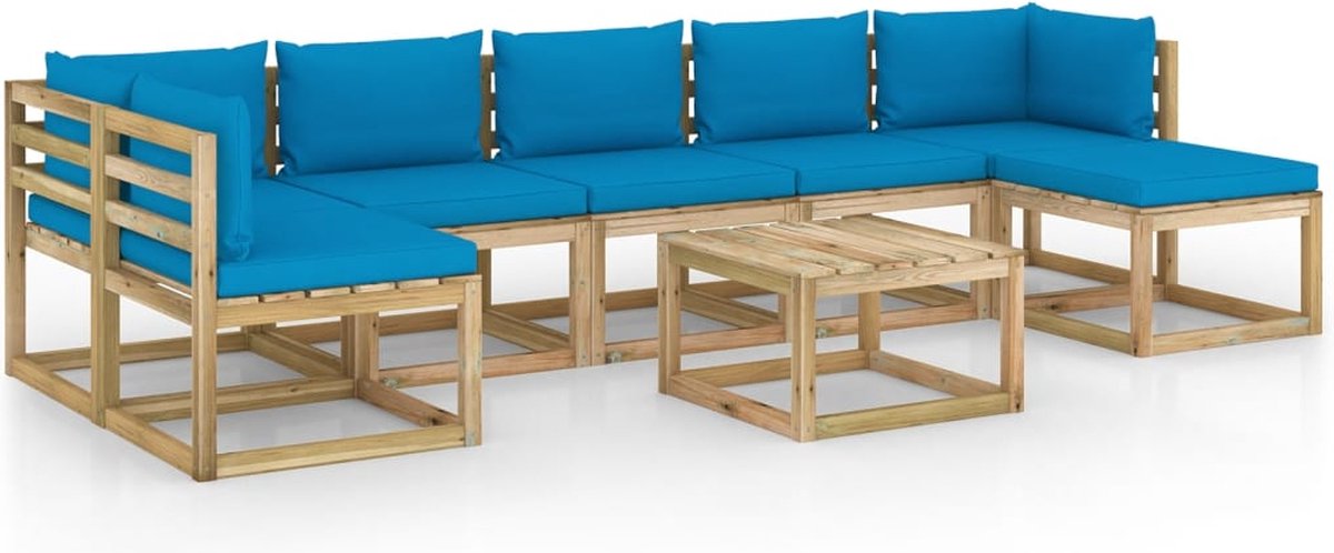 Vidaxl 8-delige Loungeset Met Kussens Geïmpregneerd Grenenhout - Blauw