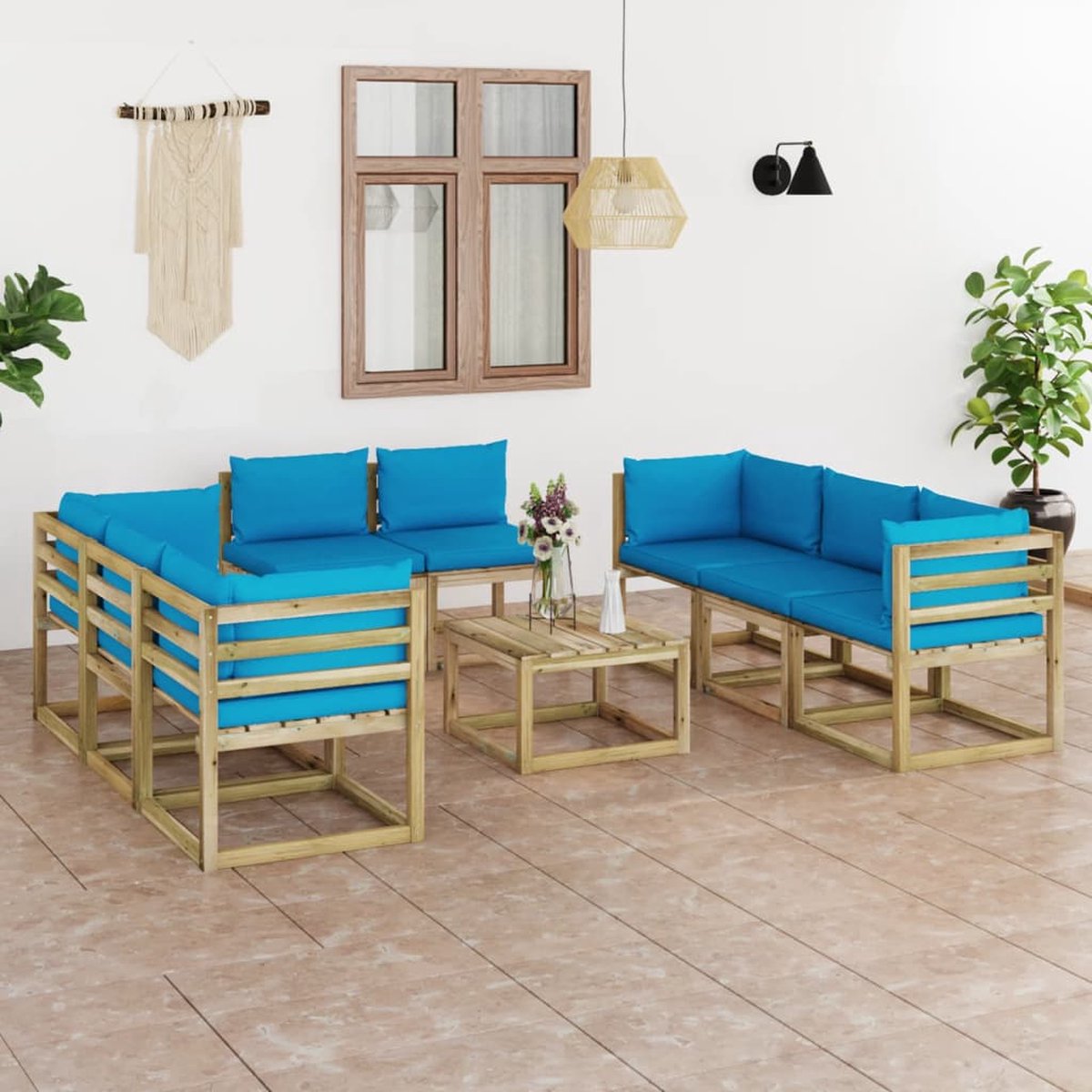 Vidaxl 9-delige Loungeset Met Kussens Geïmpregneerd Grenenhout - Blauw