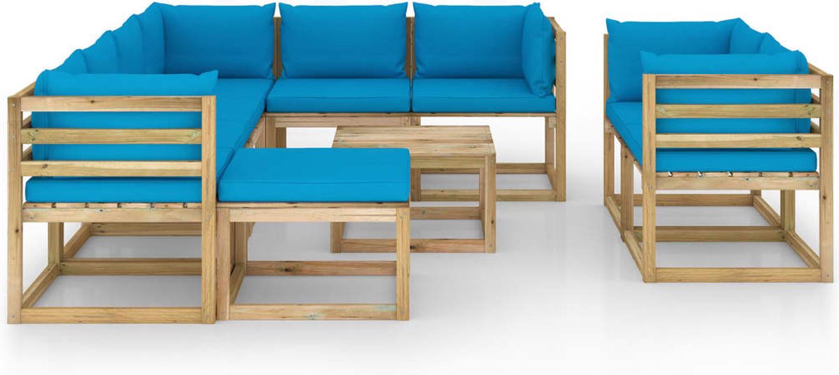 Vidaxl 10-delige Loungeset Met Kussens Geïmpregneerd Grenenhout - Blauw