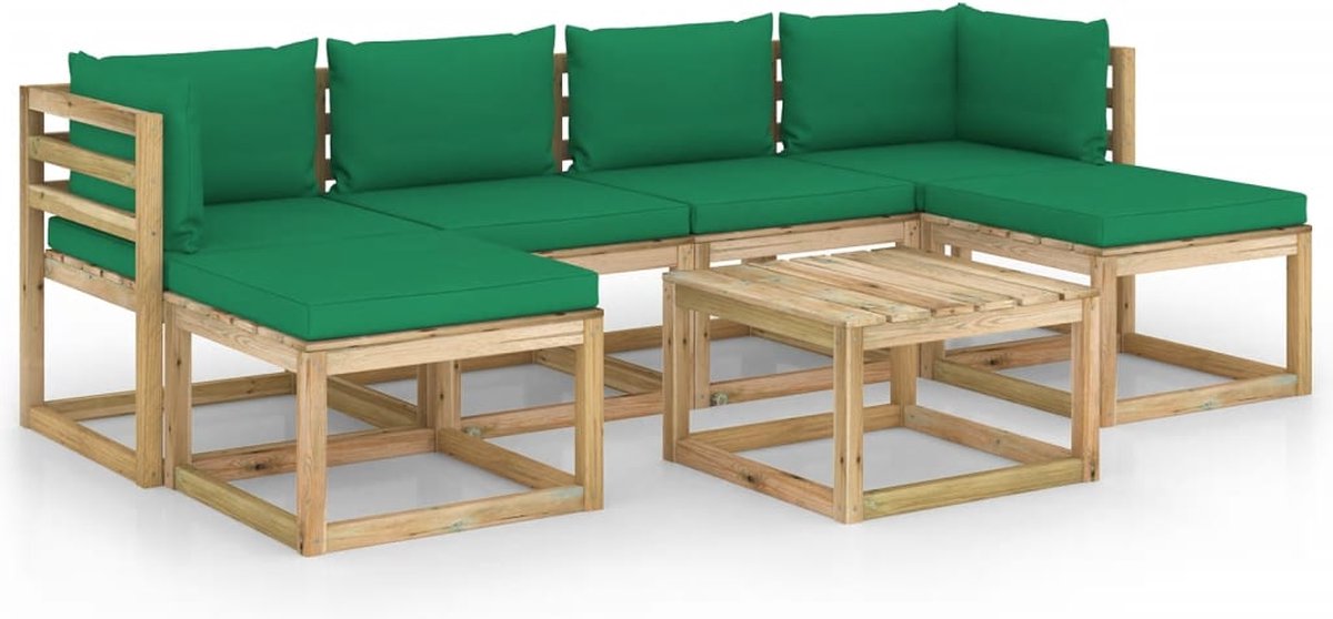 Vidaxl 7-delige Loungeset Met Kussens Geïmpregneerd Grenenhout - Groen