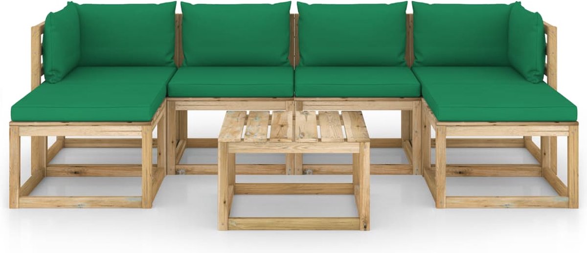 Vidaxl 7-delige Loungeset Met Kussens Geïmpregneerd Grenenhout - Groen