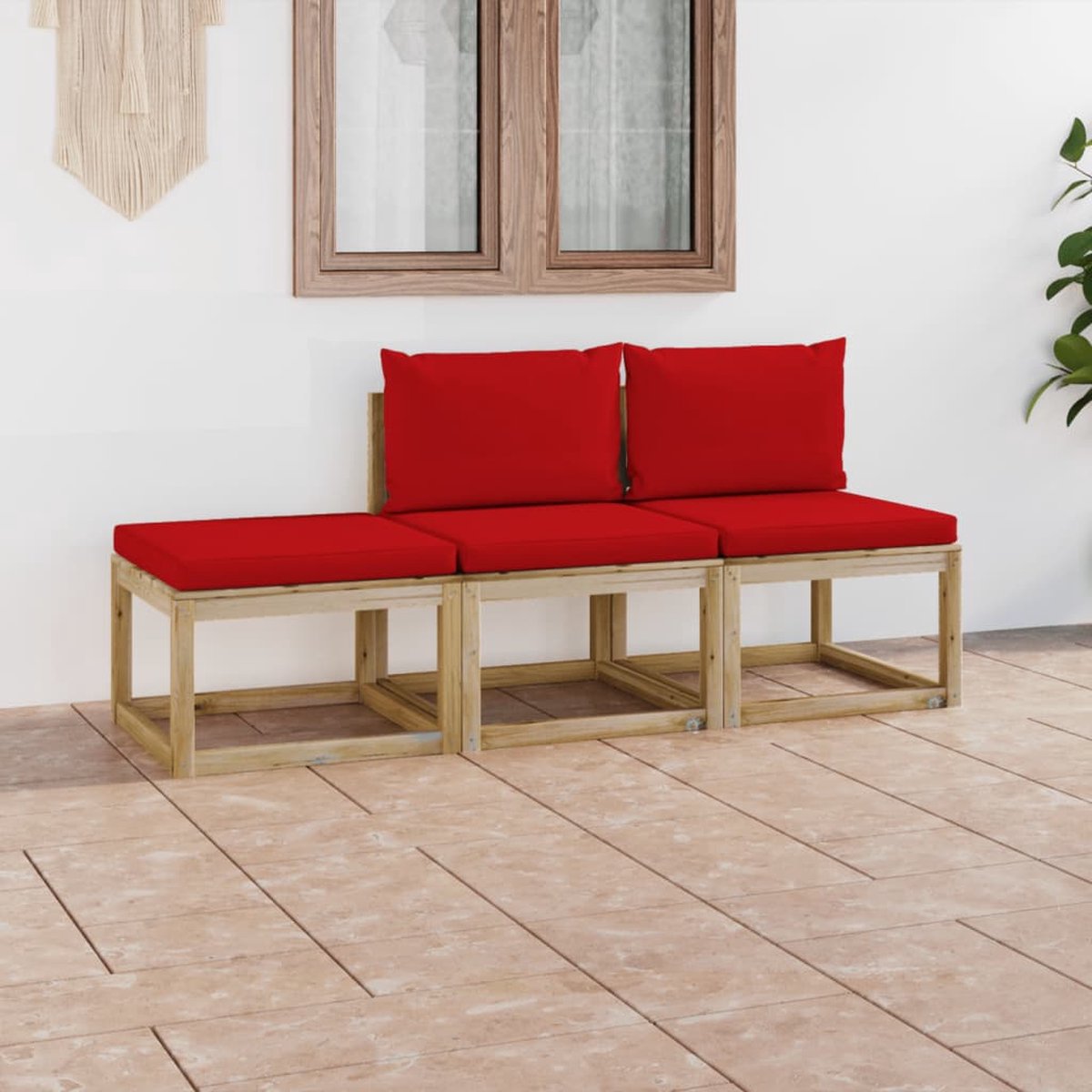 Vidaxl 3-delige Loungeset Met Rode Kussens - Rood