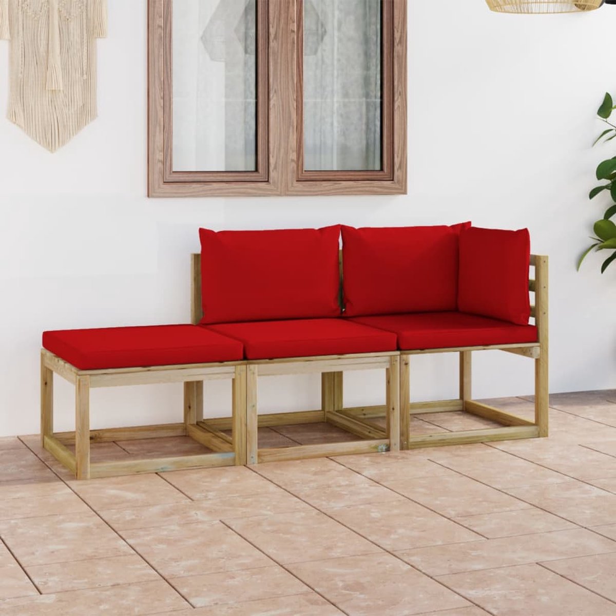 Vidaxl 3-delige Loungeset Met Rode Kussens - Rood