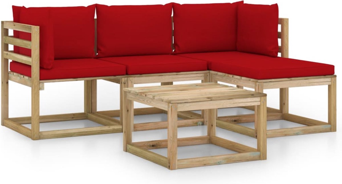Vidaxl 5-delige Loungeset Met Rode Kussens - Rood