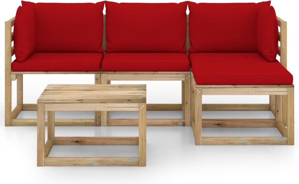 Vidaxl 5-delige Loungeset Met Rode Kussens - Rood