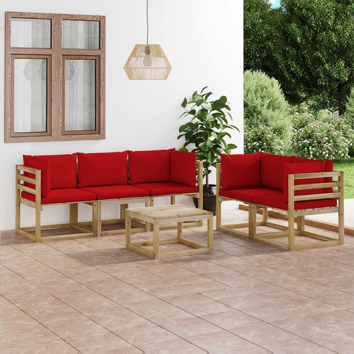 Vidaxl 6-delige Loungeset Met Rode Kussens - Rojo