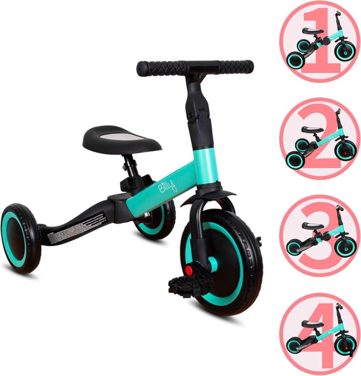 Billy Loopfiets 4-in-1 Fresa - Turquoise