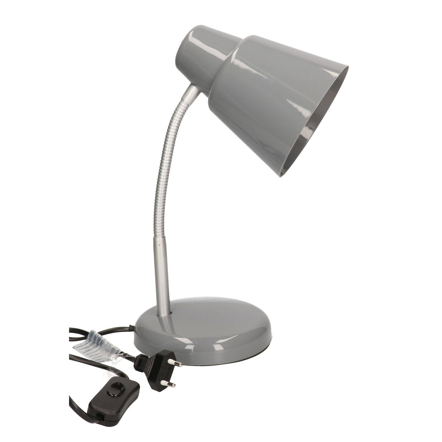 Grijze Bureaulamp/tafellamp 14 X 14 X 34 Cm - Buigbare Leeslampen/bureaulampen/tafellampen - Silver