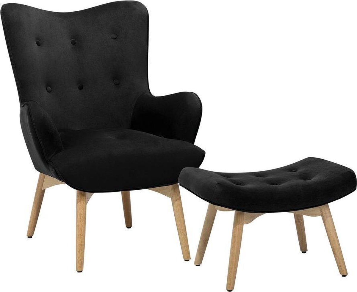 Beliani Vejle - Fauteuil Met Hocker--fluweel - Zwart