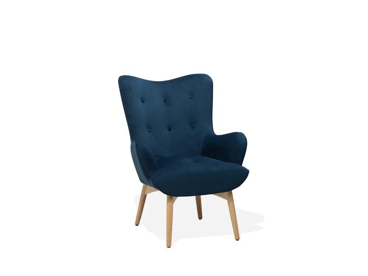 Beliani Vejle - Fauteuil Met Hocker--fluweel - Blauw