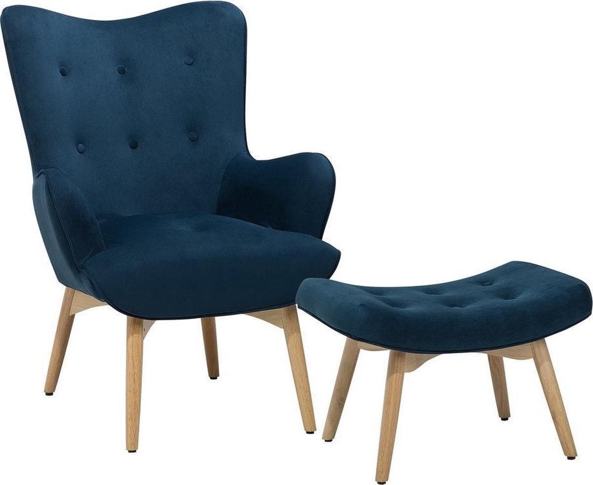 Beliani Vejle - Fauteuil Met Hocker--fluweel - Blauw