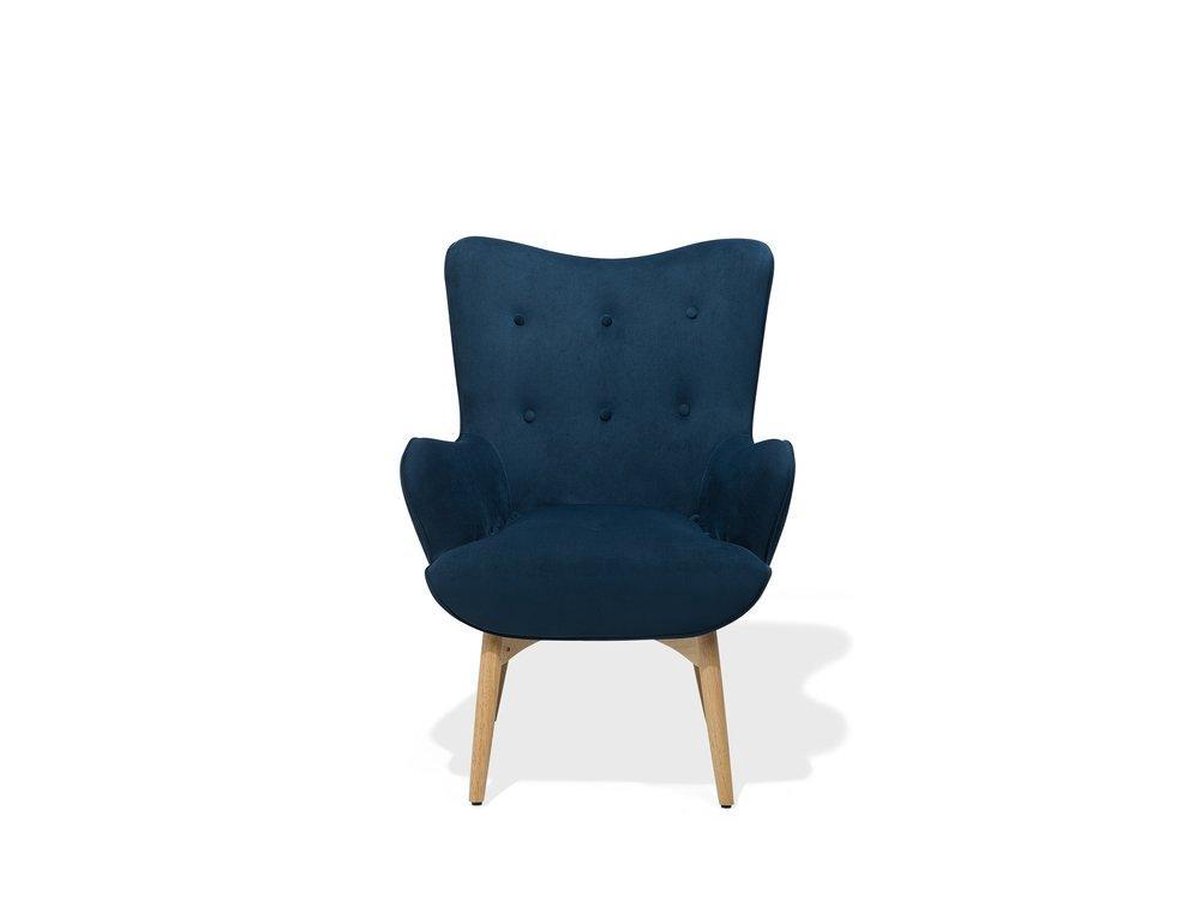 Beliani Vejle - Fauteuil Met Hocker--fluweel - Blauw