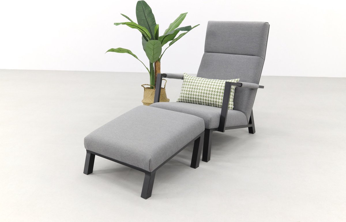 Costa Relaxstoel + Hocker - Sunbrella - Light Grey - Grijs