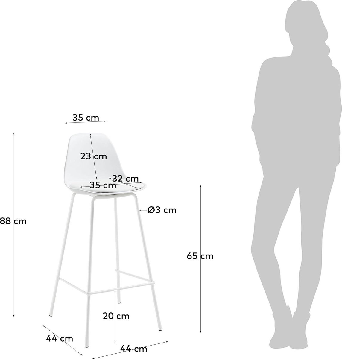 Kave Home Lysna Barkruk - Wit