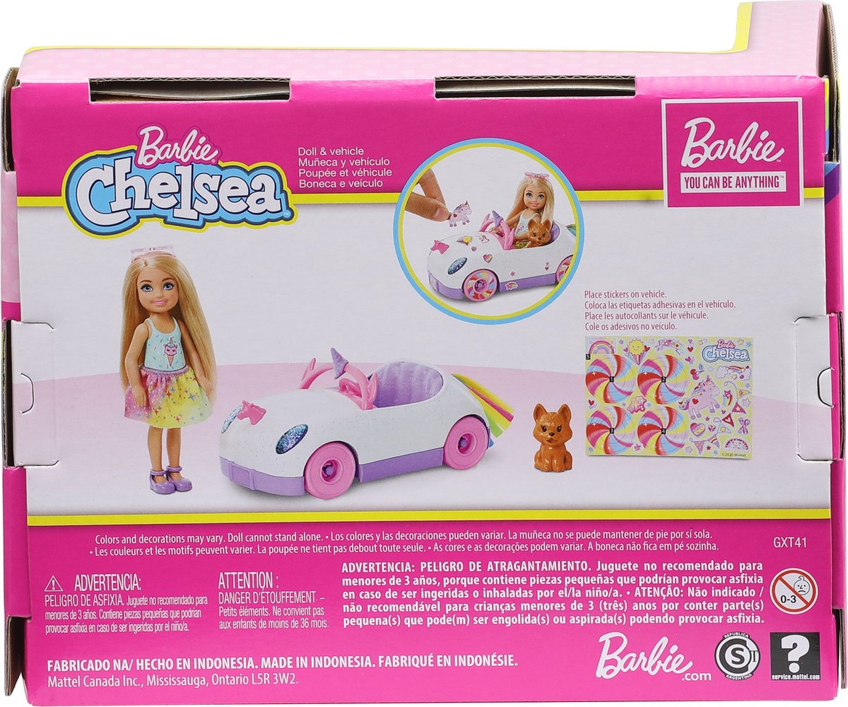 Barbie tienerpop Chelsea Auto meisjes 15,3 cm wit 4 delig