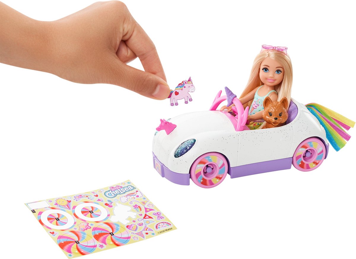 Barbie tienerpop Chelsea Auto meisjes 15,3 cm wit 4 delig