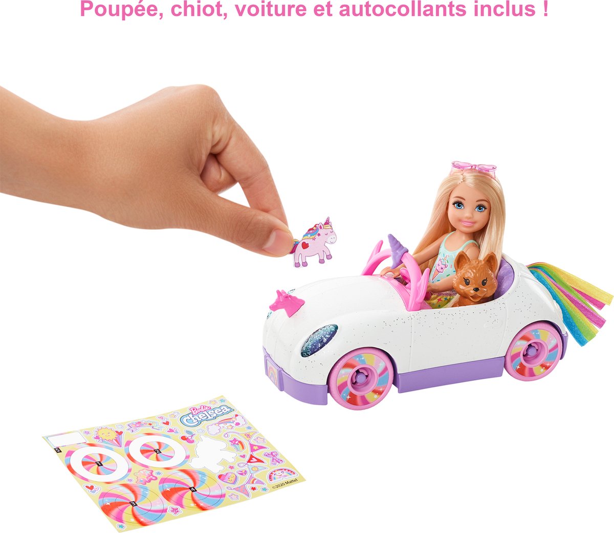 Barbie tienerpop Chelsea Auto meisjes 15,3 cm wit 4 delig